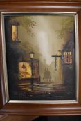 Tom Gower, (contemporary), an oil painting, nostalgic street, signed, 24 x 19cm, framed, 34 x