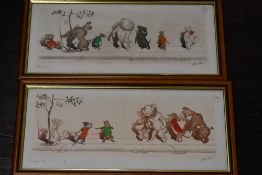 Boris O'Klein, (20th century,), after, a pair of prints, Dirty Dogs of Paris, signed, 21 x 48cm,