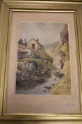 T Morton, (20th century), a watercolour, river gorge, signed, 25 x 17cm, framed, 44 x 31cm, and a