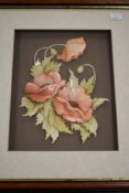 (20th century), a print, dimensional poppies, 25 x 20cm, mounted framed and glazed, 40 x 35cm