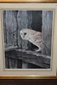 Ralph Waterhouse, (contemporary), after, a print, barn owl, signed, 55 x 41cm, mounted framed and