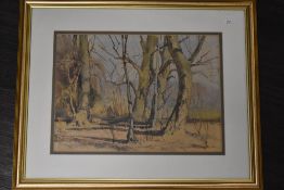 William Dodd, (20th century), a watercolour, Trees by the Lakeside Coniston Water, attributed verso,