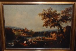 Zuccarelli, a (20th century) re-print, Art Company, Extensive River Landscape, attributed verso,