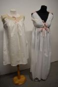 A Victorian shift having crochet and ribbon work to bodice and an early 20th century nightdress