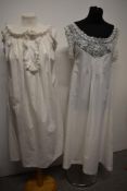 A Victorian shift with lace work to bodice and an Edwardian nightdress having intricate detailing to