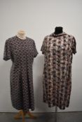 Two vintage dresses, to include abstract silk 1960s dress and late 1950s geometric print cotton