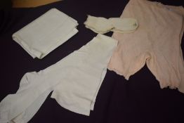 A small collection of 1940s CC41 labelled utility items, included are a pillow case, a pair of