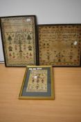 Three Georgian needlework samplers, thought to be of local interest to Penrith area, to include