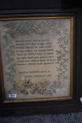 A fine needlework sampler of local interest, By Isabella Robinson, aged 12, Kendal, September 1828.