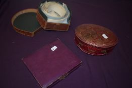 A 1930s vanity case with partial contents, another similar example and a box of collars.