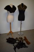 A mixed box of vintage and antique fur and similar items, including rabbit lined gloves, stole, mink