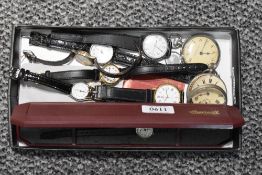A selection of wrist watches and pocket watches including Ingersoll, Zenith, Rotary etc