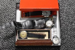 Five vintage gent's wrist watches including Cossak with USSR movement, Omega (damaged), Garrard (