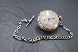A George IV silver cased open-faced pocket watch, the dial with engine-turned decorated and gilt
