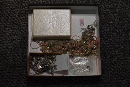A selection of silver and white metal jewellery including earrings, necklace, chains, brooch etc,