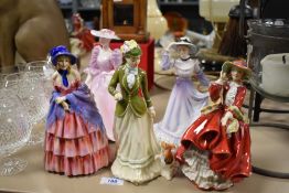 Five assorted lady figurines, including Coalport and Royal Doulton, assorted vintages