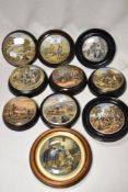 A collection of Pratt ware paste pot lids, to include 'The enthusiast', 'The village wedding' and 'I