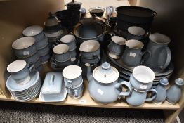 A large selection of Denby Dinnerware in powder blue glaze