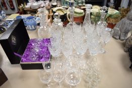 A selection of fine clear cut glass wares including Bohemian wine glasses and goblets, five