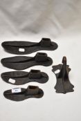 Five early 20th century cobblers shoe last two marked for SEGS and three for Blakey's