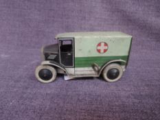 A 1930's Burnett Ltd, London clockwork and tinplate Ambulance, clockwork af