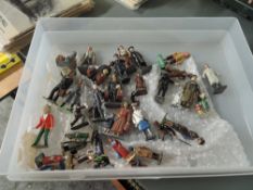 A small box of mixed vintage lead figures including Britains and similar
