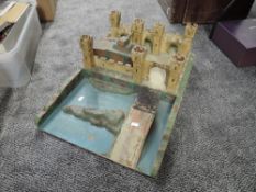 A mid 20th century hand made wooden and painted Toy Fort with Tank