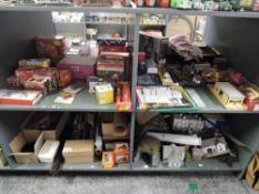 Four shelves of 00 gauge including boxed and unboxed Rolling Stock and Accessories, Track,