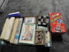 A box of vintage Card Games, Jigsaws and other Games including John Waddington Ltd Glover & Wood Ltd