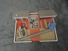 A home made wooden Farm Yard with Britains plastic Animals, Figures and Accessories