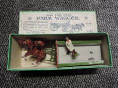 A No 5F Britains Lead Home Farm Series Farm Waggon with Two Horses and Farmer, in original box
