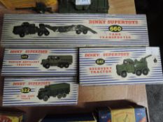 Four Dinky Military diecasts, 622 10-Ton Army Truck, 660 Tank Transporter, 661 Recovery Tractor