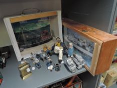 Two wooden and plastic scale Boat Models, both in wooden cases along with plastic and wooden figures