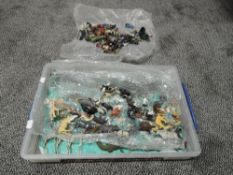 A box containing three layers of Britains and similar lead and plastic figures, accessories and