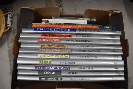 A carton of war history books including The Somme 1916, The Last Charge, Waterloo Men, Zulu and