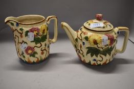 A H J Wood 'Indian Tree' hand painted tea pot and jug.