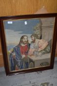 An early 20th century needle work, framed and glazed.