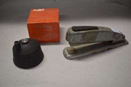 Two vintage office items. A Windsor 325 desk stapler and a boxed Tru-Point Pencil pointer.