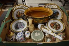 Two Coalport cabinet plates with gold trim and floral design, twelve Royal Copenhagen 'Hans