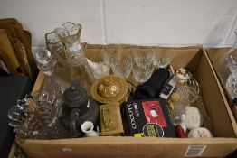 A Nikon Coolpix 7x wide zoom camera in box along with a Canon Sureshot camera, a stoneware tobacco
