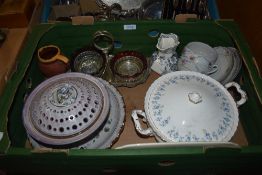A Royal Albert 'Memory Lane' tureen, a pot purri dish and plate by Gavin Fox, Kentmere and a
