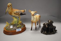 Three figure studies including a Beswick deer, a Prestige collection Common Snipe and Labrador