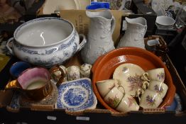 Six vintage hand painted Alfred Meakin coffee cups and saucers (one saucer AF), a large footed
