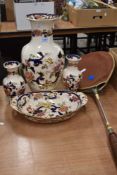 Four items of Mason's 'Mandalay' in blue including one large vase, two smaller vases and a two