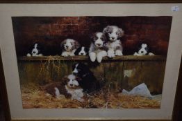 David Shepherd, (1931-2017), after, a print, puppies, 42 x 57cm, mounted framed and glazed, 58 x
