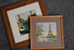 (20th century), a watercolour, Eiffel Tower, 14 x 14cm, mounted framed and glazed, 23 x 23cm, and