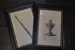 Emily W Wall, (19th century), after, four etchings, antique objet d'art, inc Pepper Caster and