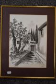 X Blox, (20th century), a watercolour, monochrome, Corfu, indistinctly signed, 33 x 24cm, mounted