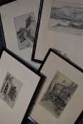 J W King, (20th century), after, four etchings, Scarborough and Whitby, inc Abbey, 16 x 12cm,