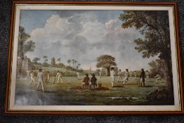 (20th century), a re-print, cricket match, 46 x 73cm, framed, 56 x 83cm